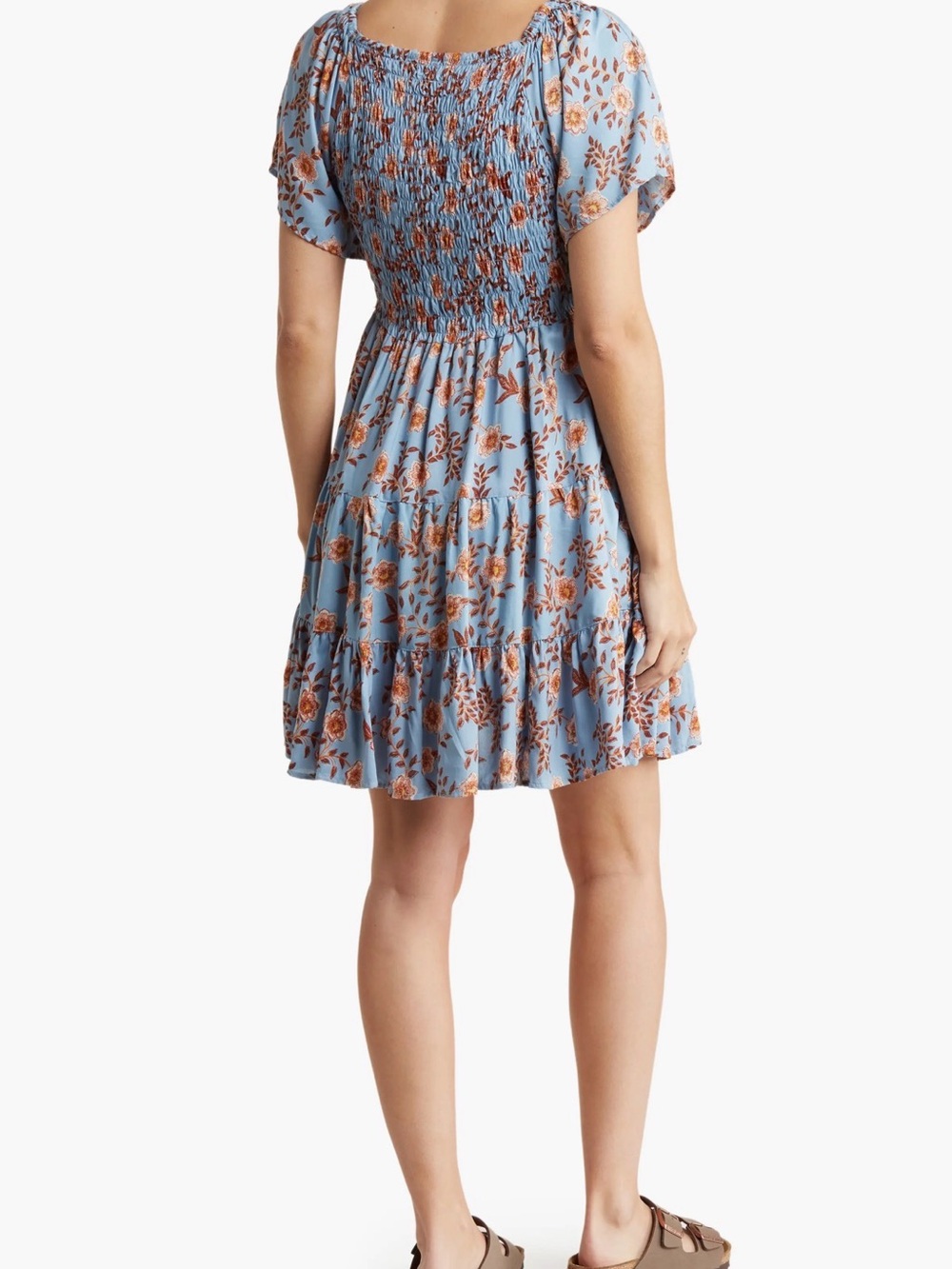 Angie Light Blue Floral Smocked Mini Dress - Picture 2 of 6